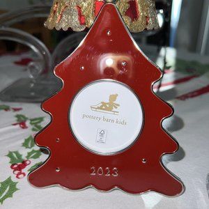 Pottery Barn Kids Dated 2023 RED Christmas Tree Frame Enamel Ornament New in Box